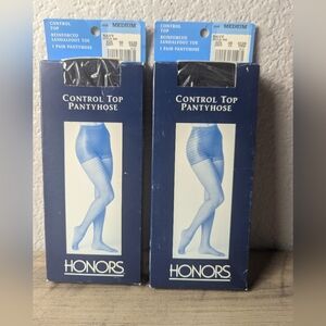 Vintage 1992 Honors Control Top Pantyhose Navy Medium Sandalfoot NOS Made in USA